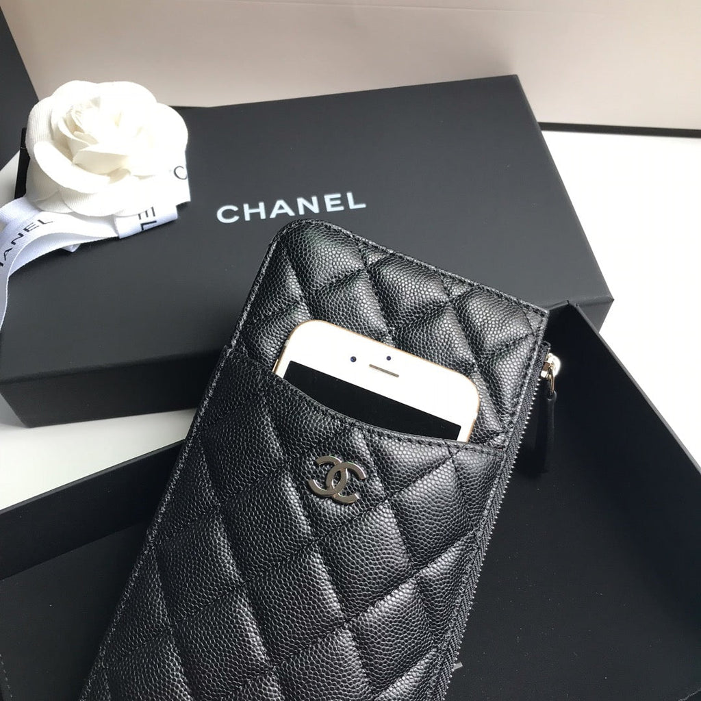 CHANEL MOBILE PURSE 19.5 BLACK GRAINED CALFSKIN ICON