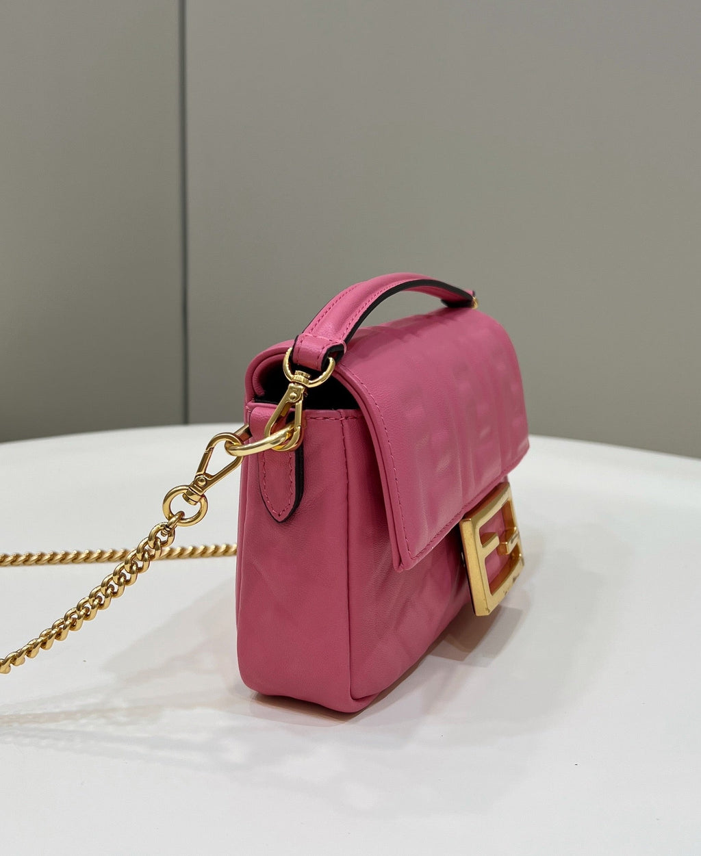 BAGUETTE MINI 19 DARK PINK NAPPA LEATHER BAG WITH FF MOTIF