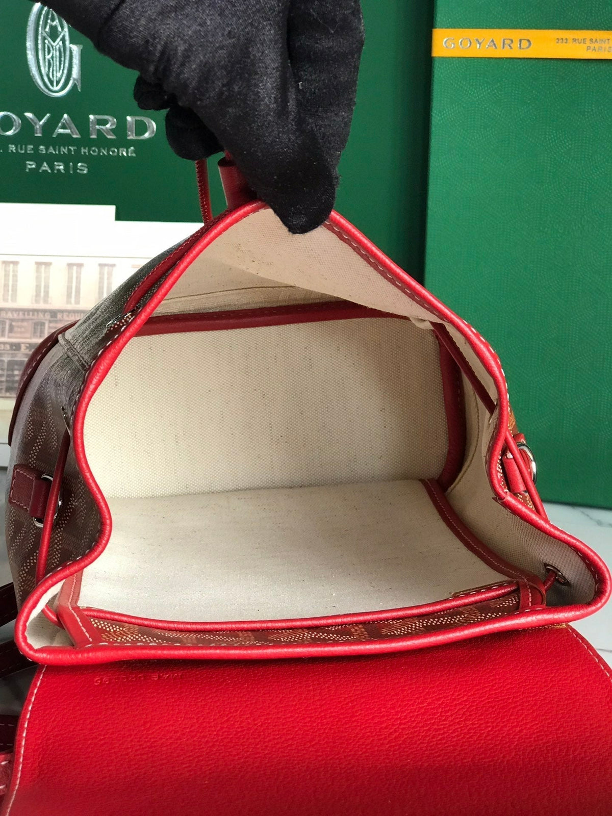ALPIN MINI BACKPACK 21 IN CLASSIC RED LAMBSKIN AND GOYARDINE CANVAS