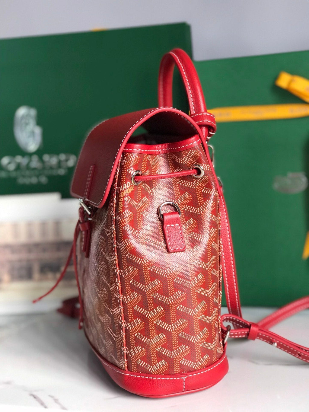 ALPIN MINI BACKPACK 21 IN CLASSIC RED LAMBSKIN AND GOYARDINE CANVAS