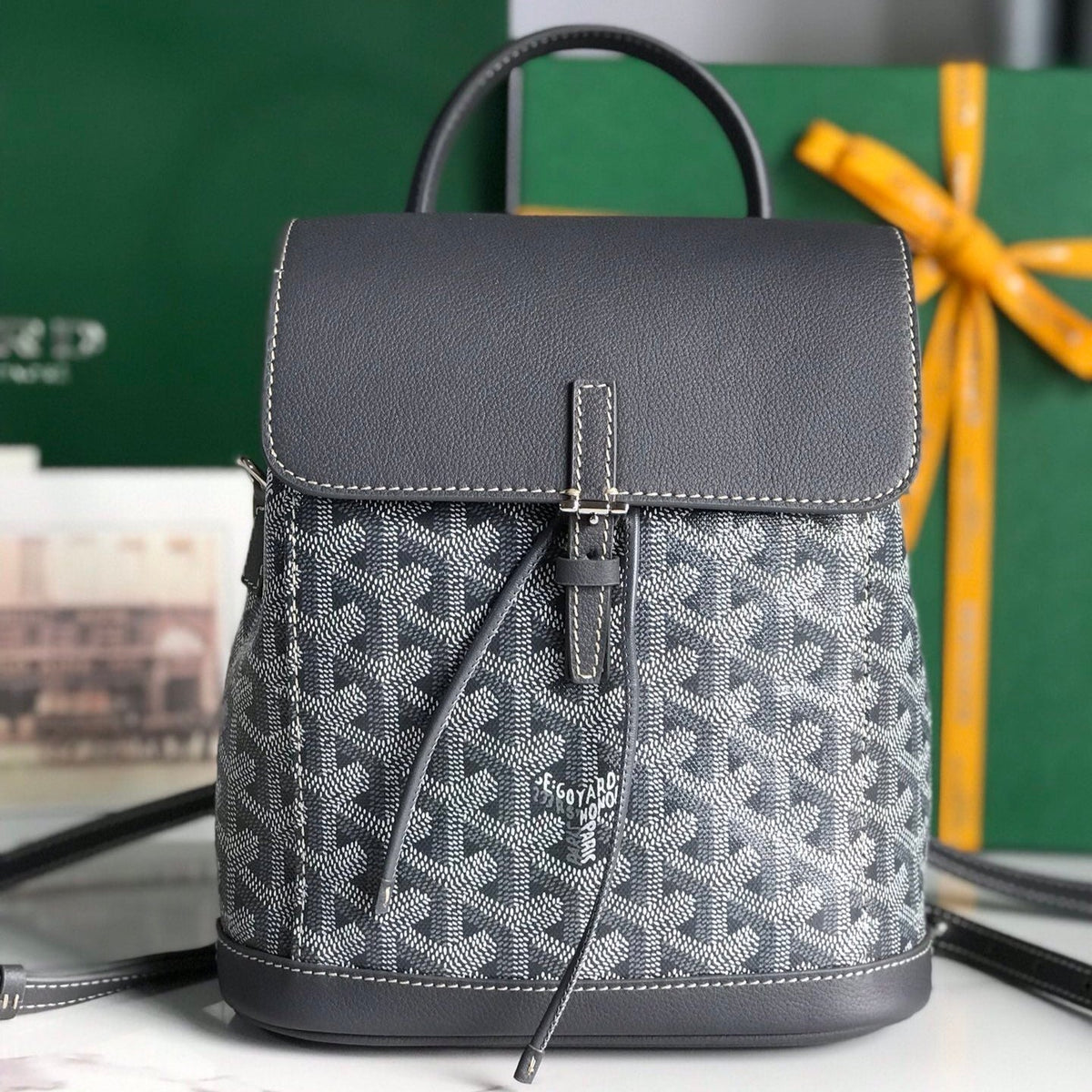 ALPIN MINI BACKPACK 21 IN GRAY LAMBSKIN AND GOYARDINE CANVAS