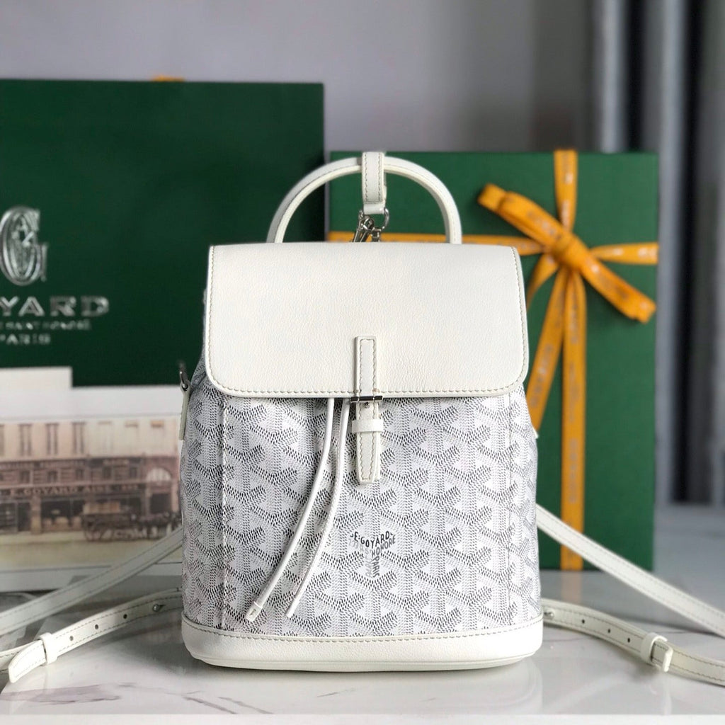 ALPIN MINI BACKPACK 21 IN WHITE LAMBSKIN AND GOYARDINE CANVAS
