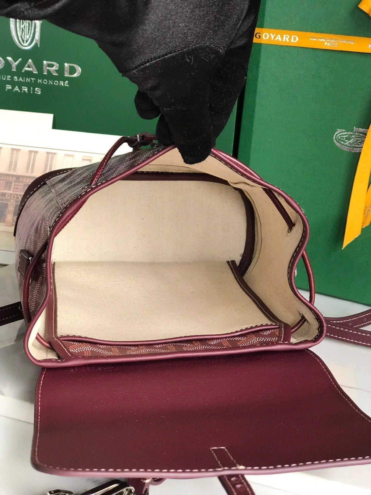 ALPIN MINI BACKPACK 21 IN WINE RED LAMBSKIN AND GOYARDINE CANVAS