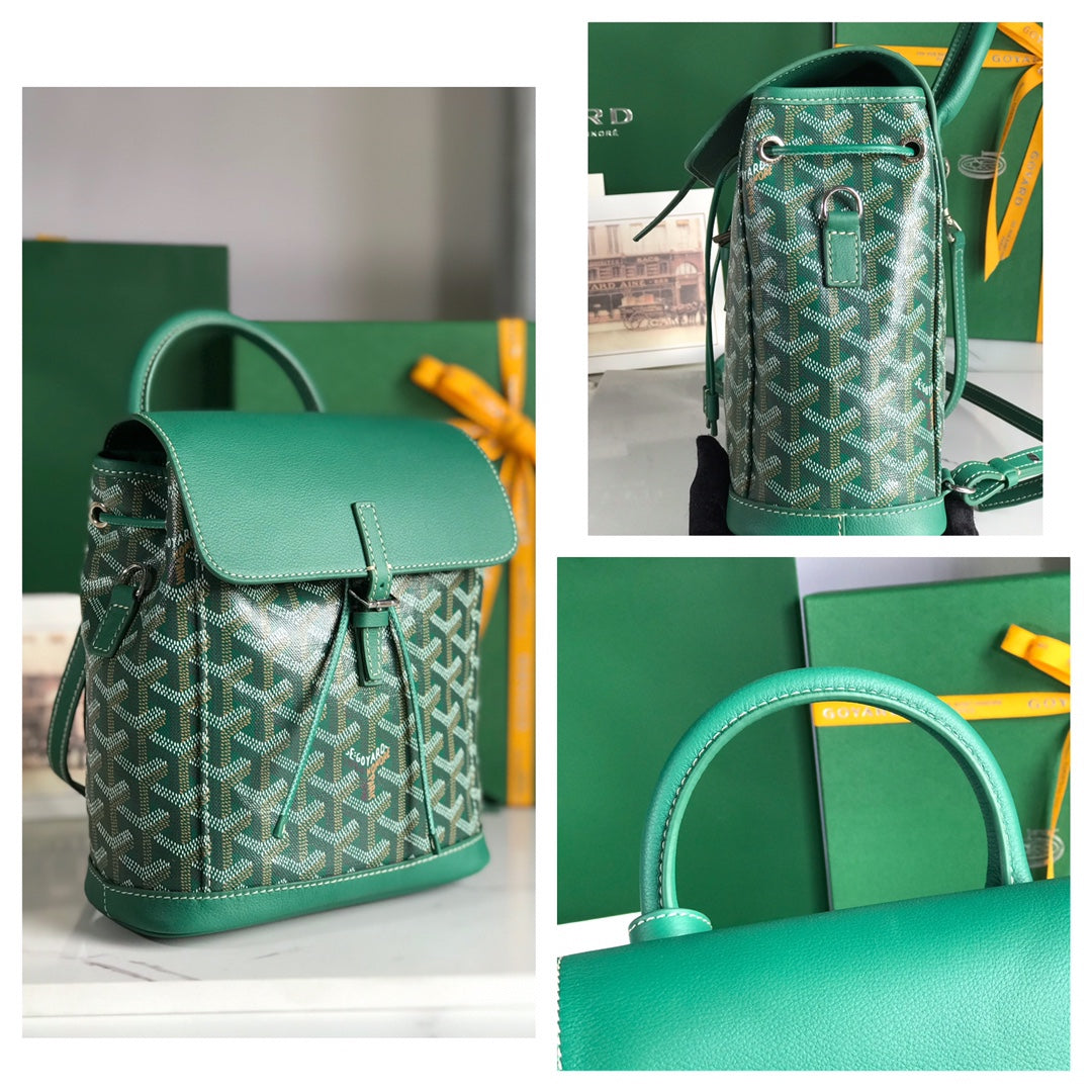 ALPIN MINI BACKPACK 21 IN GREEN LAMBSKIN AND GOYARDINE CANVAS