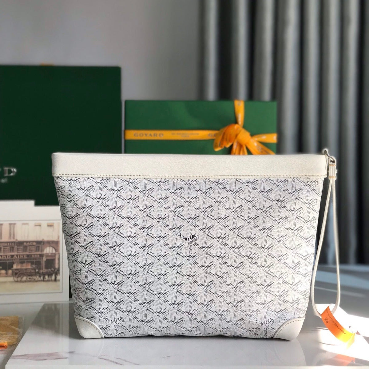 CONTI POUCH 24 IN WHITE LAMBSKIN AND GOYARDINE CANVAS