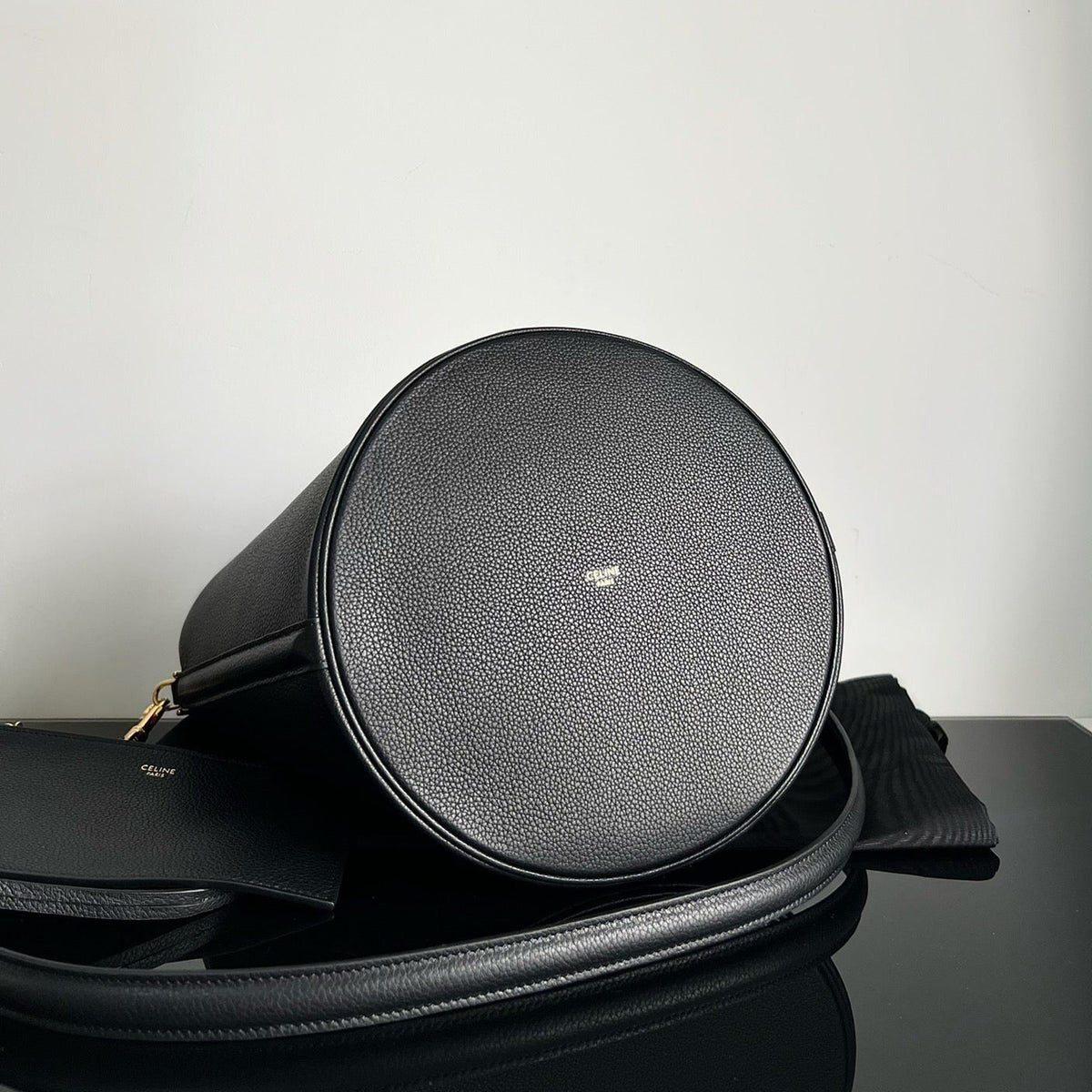 CELINE WOOL BUCKET BAG BLACK 24 ORIGINAL CALFSKIN