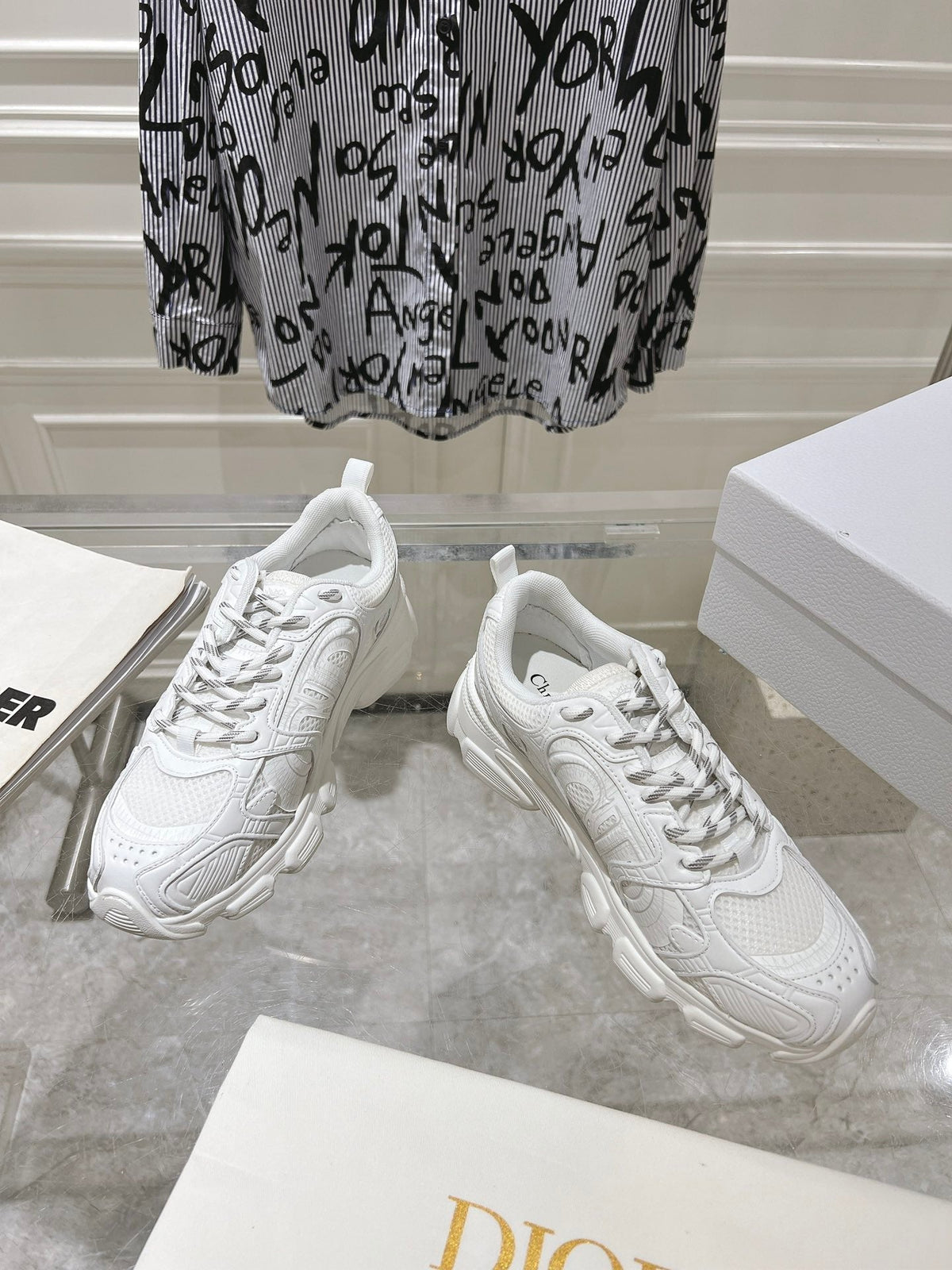DIOR 25S CHRONO SNEAKER 45MM IN MESH WITH WHITE CALFSKIN
