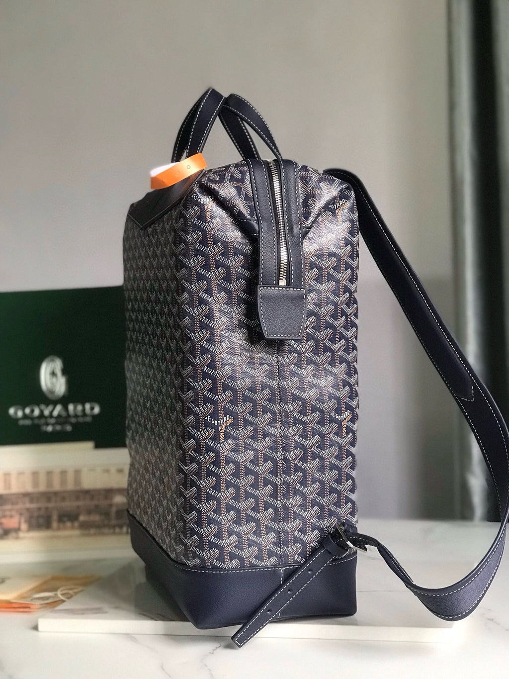 CISALPIN BACKPACK 43 IN NAVY BLUE GOYARDINE CANVAS AND CALFSKIN