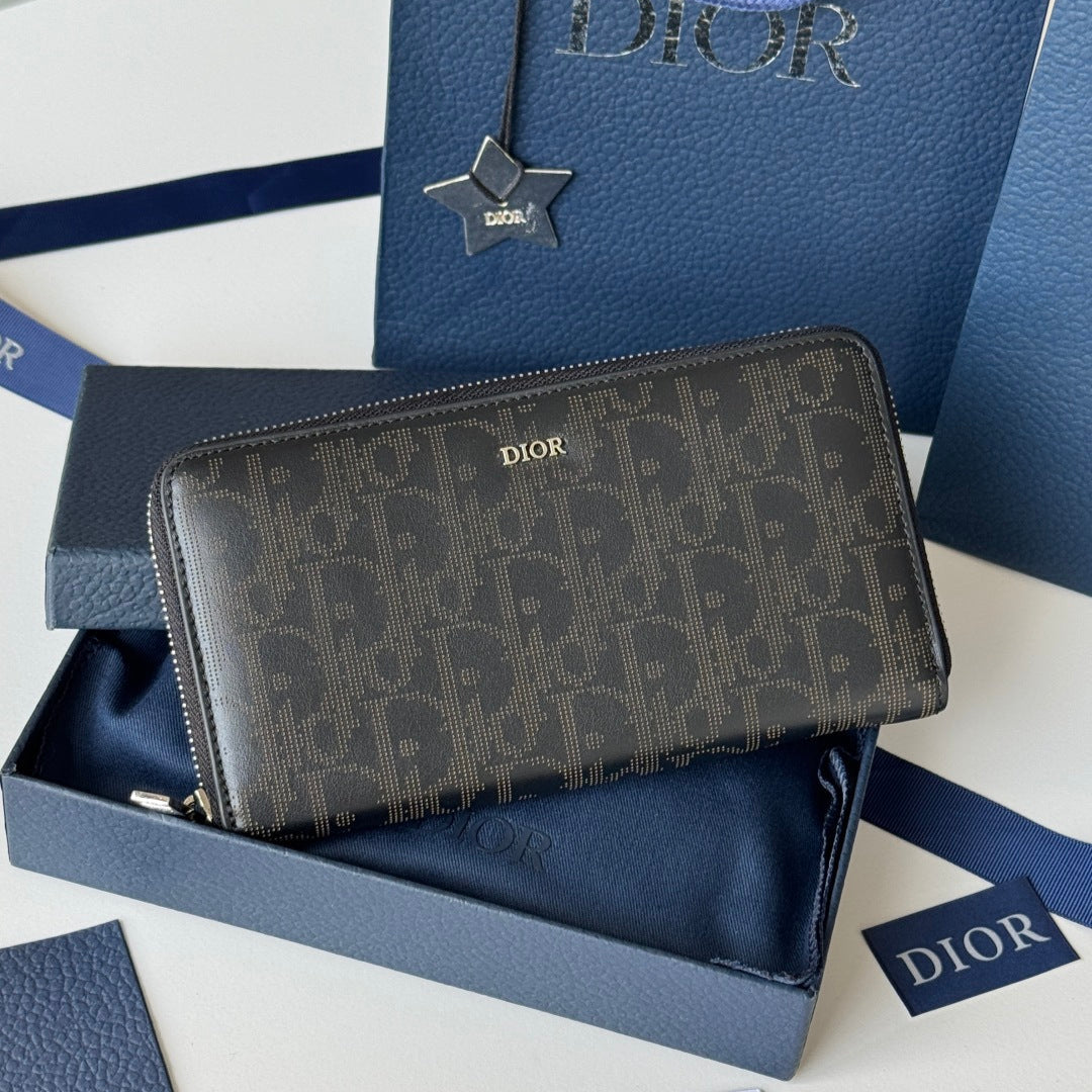 DIOR 25S LONG VERTICAL ZIPPED WALLET 19 IN BLACK CALFSKIN SILVER HARDWARE