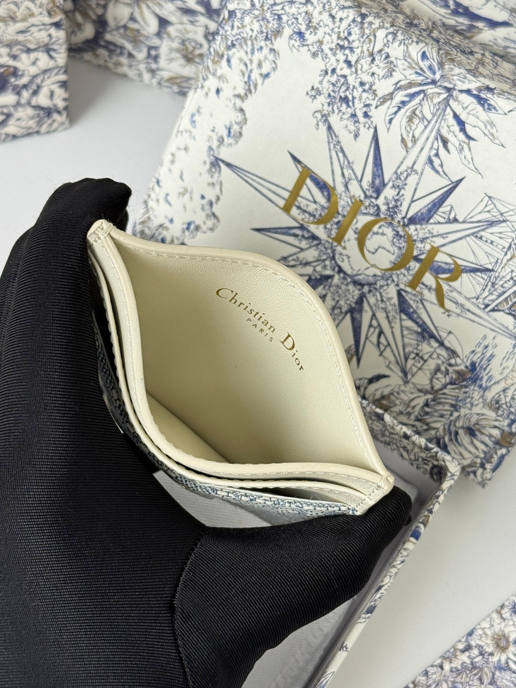 DIOR 25S 30 MONTAIGNE CARD HOLDER 10 IN IVORY OBLIQUE JACQUARD CANVAS