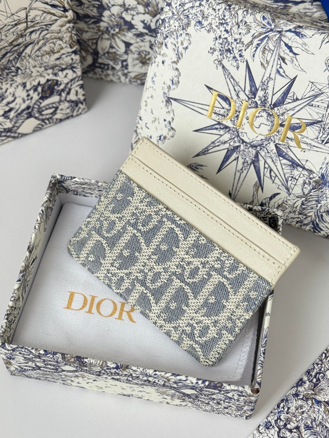 DIOR 25S 30 MONTAIGNE CARD HOLDER 10 IN IVORY OBLIQUE JACQUARD CANVAS