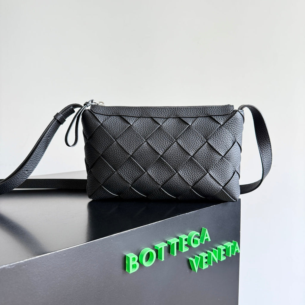 BOTTEGA VENETA 25S DIAGO 25 IN DARK OLIVE GRAY CALFSKIN SILVER HARDWARE
