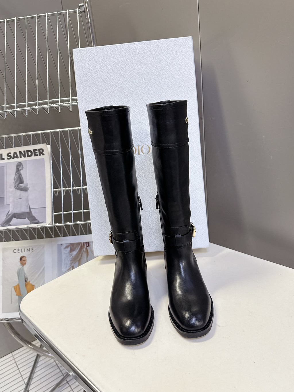 DIOR 25S BROWN HIGH BOOTS IN BLACK LAMBSKIN
