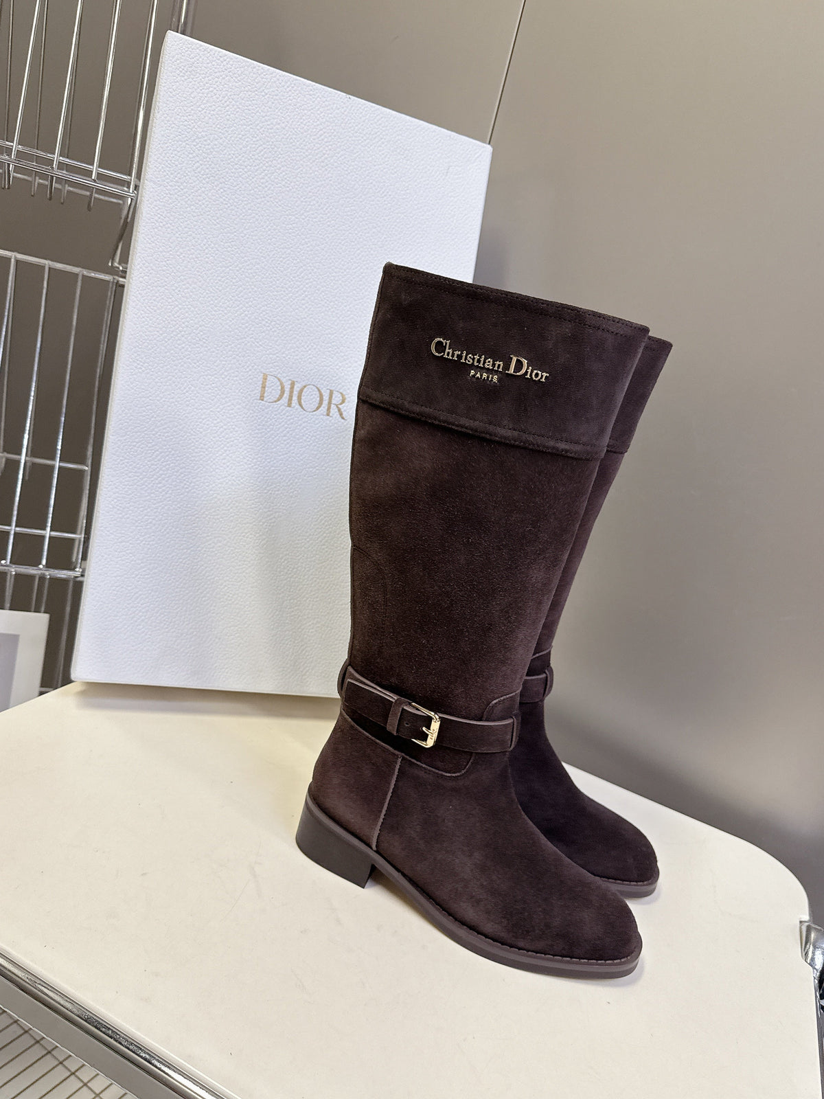 DIOR 25S BROWN HIGH BOOTS IN DARK BROWN SUEDE