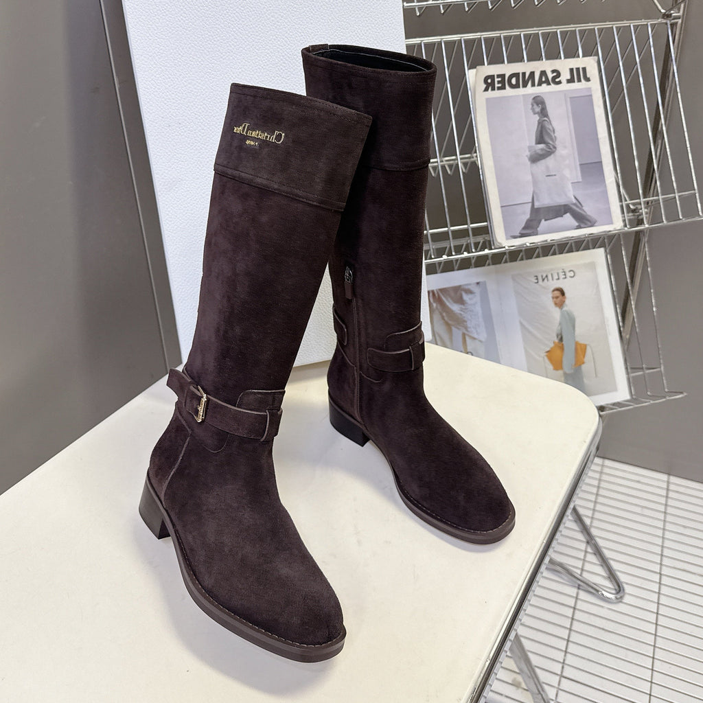 DIOR 25S BROWN HIGH BOOTS IN DARK BROWN SUEDE