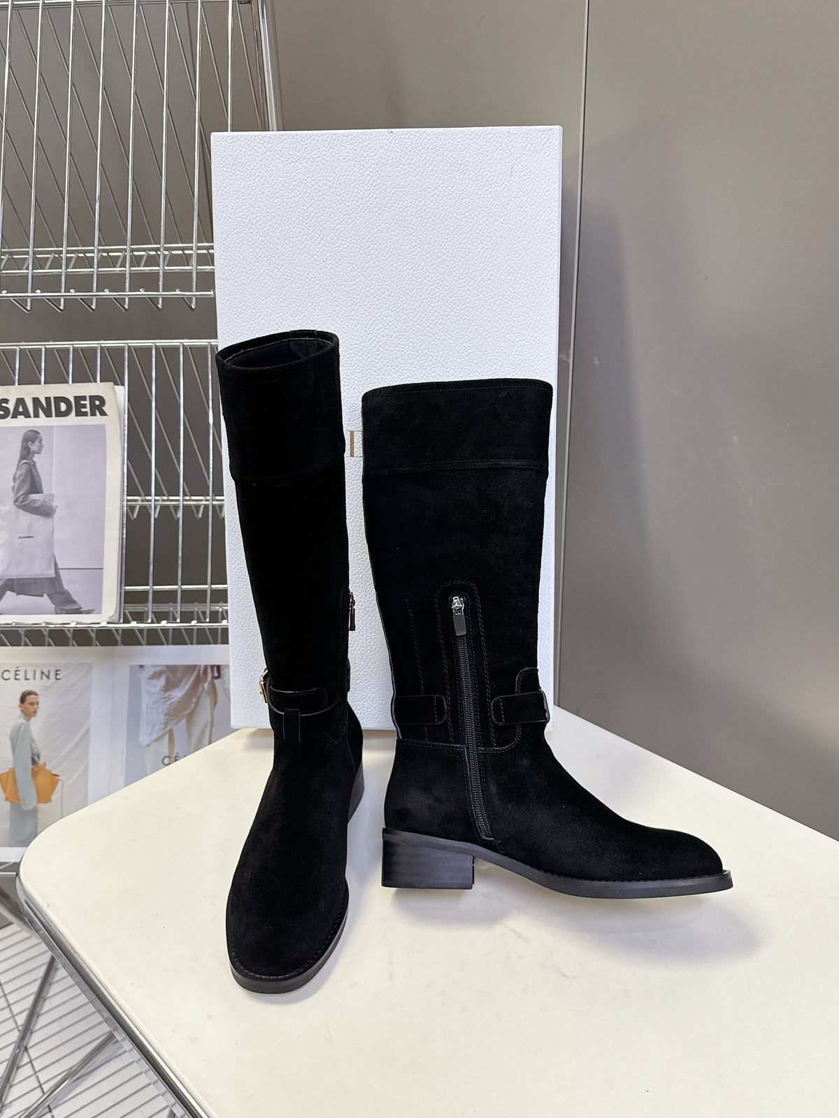 DIOR 25S BLACK HIGH BOOTS IN BLACK SUEDE