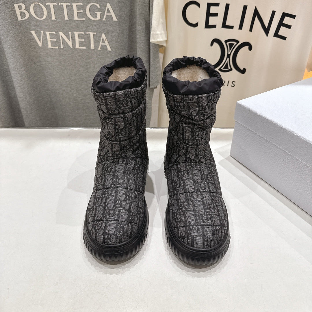 DIOR 25S ANKLE BOOTS IN DARK GREY MIX BLACK FEATHER