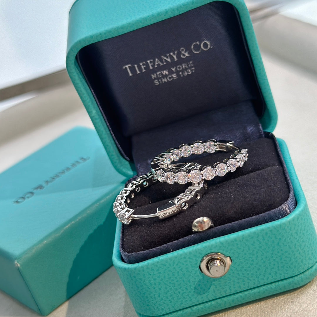 18K Tiffany Hoop Diamonds Earrings