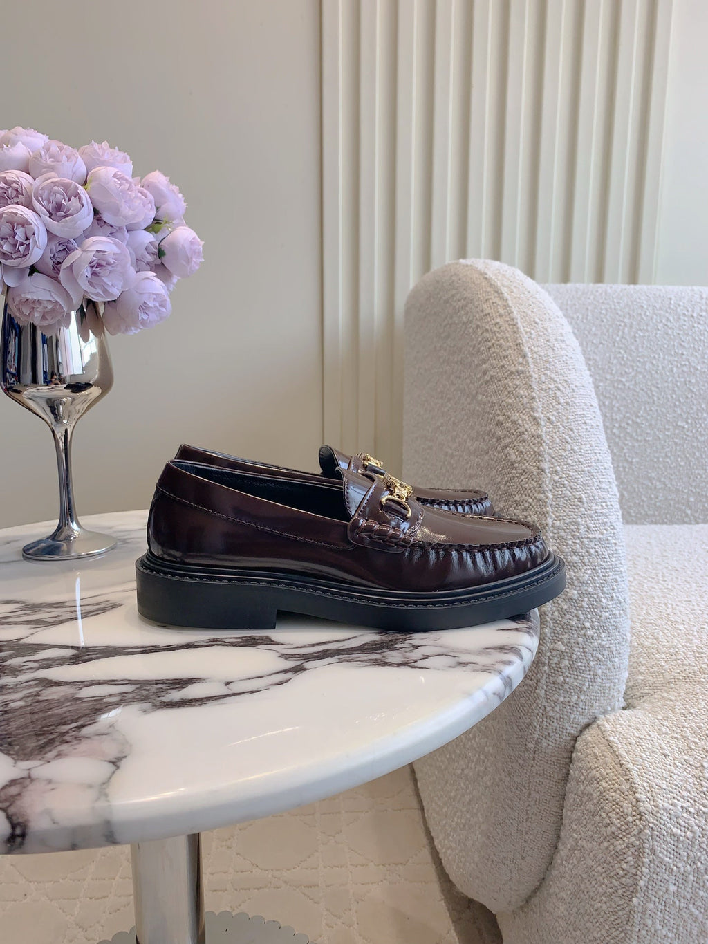 CHANEL 25S ARC DE TRIOMPHE LOAFERS IN ROSEWOOD CALFSKIN GOLD HARDWARE