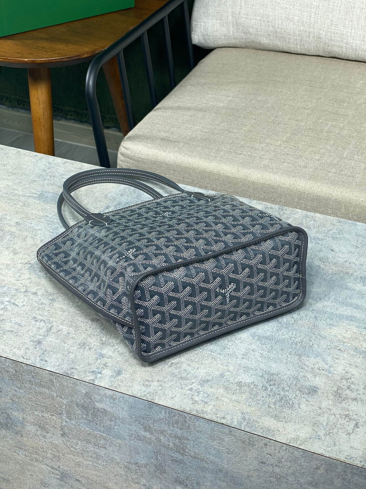 ANJOU MINI BAG 20 IN GREY GOYARDINE CANVAS AND CALFSKIN