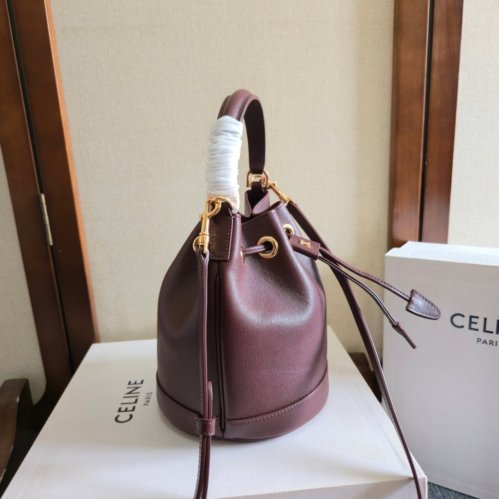 CELINE 25S CLARA BAG 19 IN SYRAH RED CALFSKIN GOLD HARDWARE