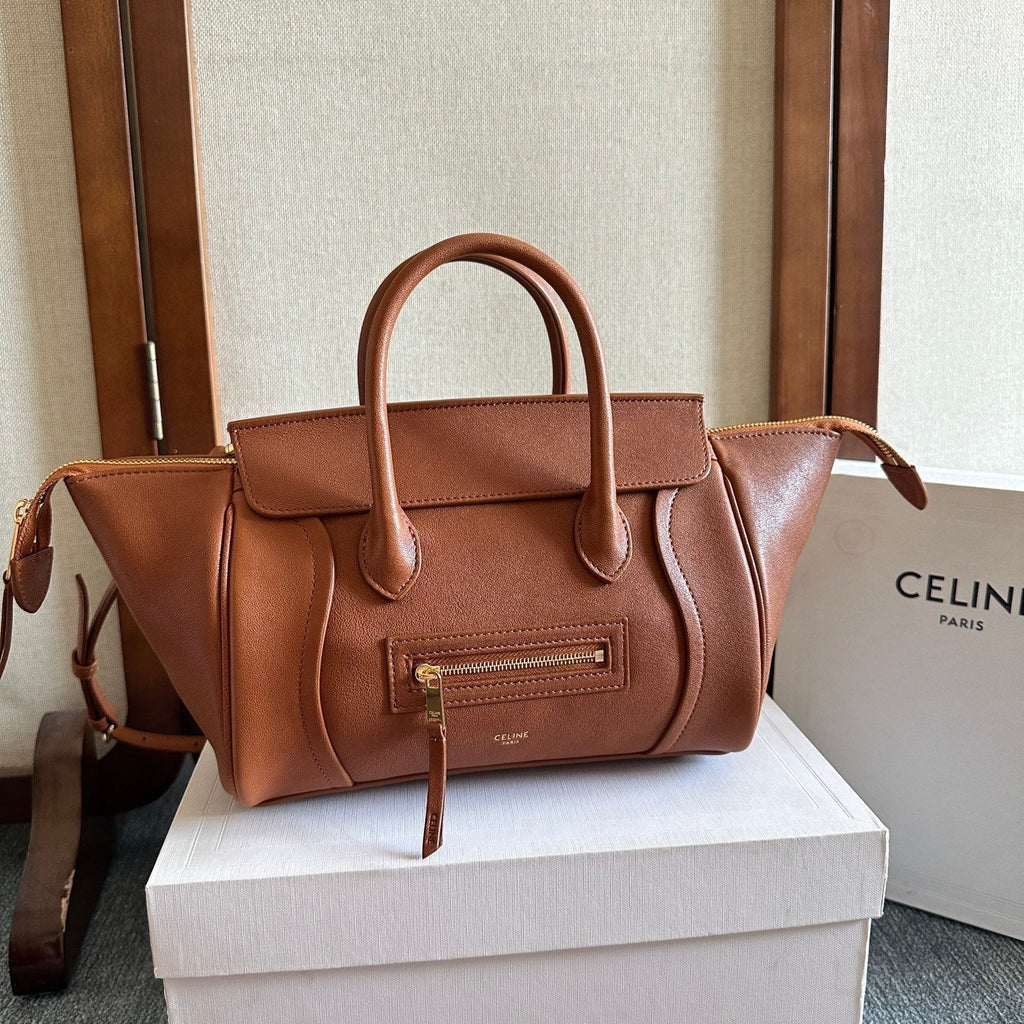 CELINE 25S NEW LUGGAGE 36MM IN CARAMEL BROWN CALFSKIN GOLD HARDWARE