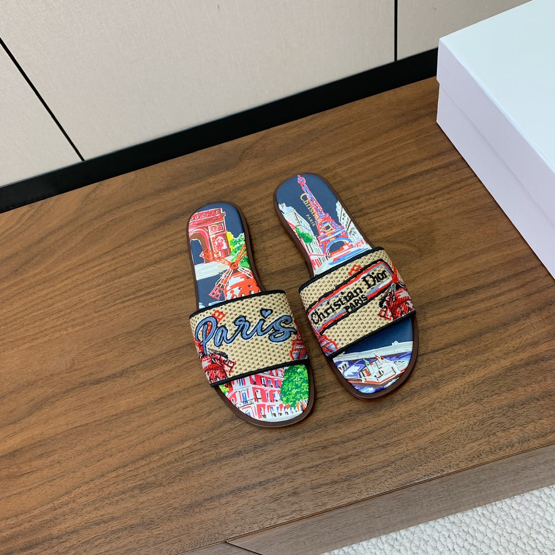 DIOR 25S DWAY SLIDE IN MULTICOLOR CALFSKIN AND FABRIC STYLE 5