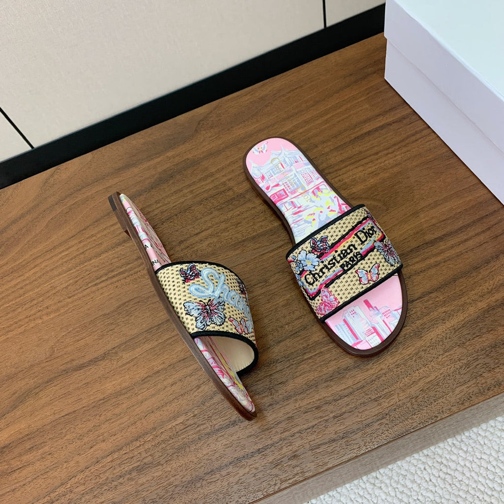 DIOR 25S DWAY SLIDE IN MULTICOLOR CALFSKIN AND FABRIC STYLE 1