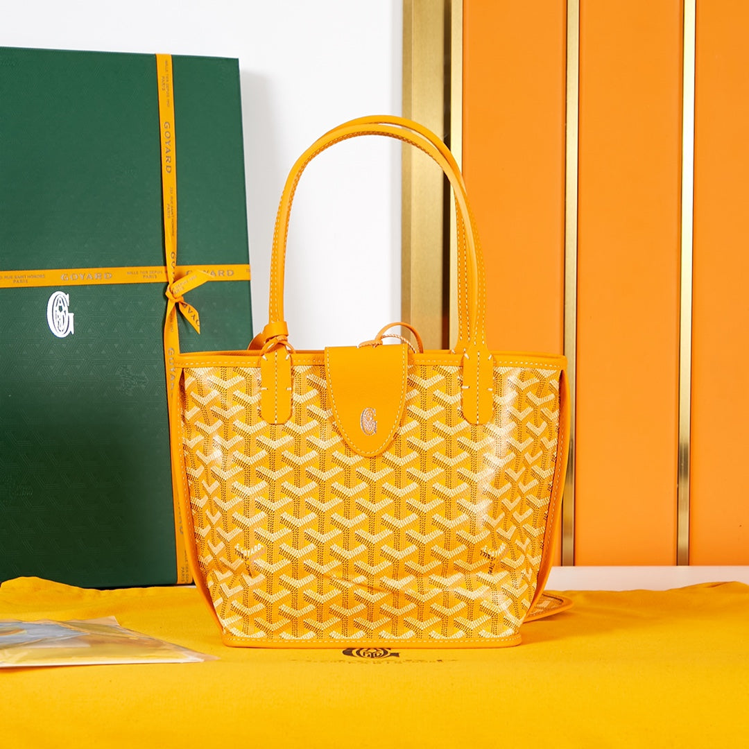 ANJOU MINI BAG 20 IN YELLOW GOYARDINE CANVAS AND CALFSKIN