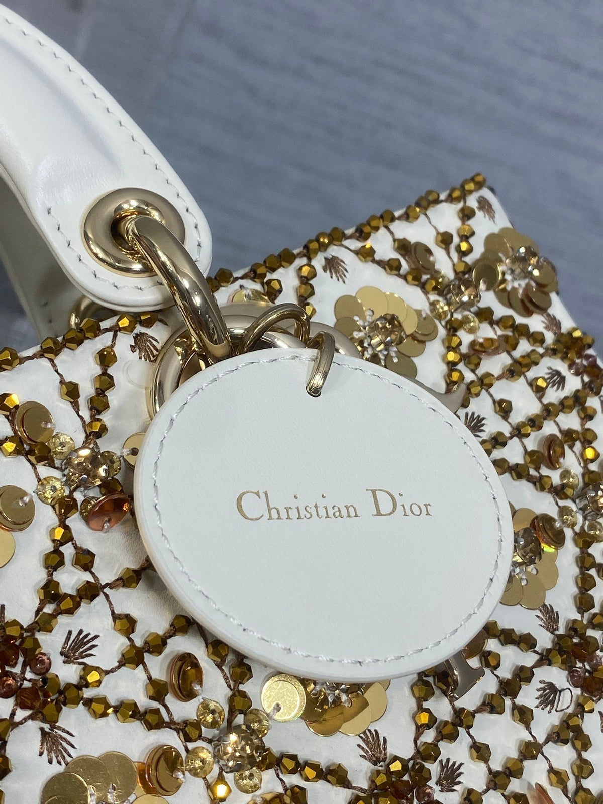 DIOR 25S SMALL LADY - JOY BAG 26 IN LATTE CANNAGE CALFSKIN WITH SPARKLING