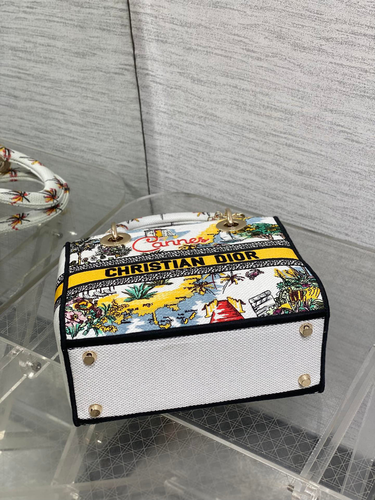 DIOR 25S SMALL LADY D-LITE BAG 24 IN YELLOW CANVAS  CANNES