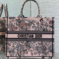 DIOR 25S LUCKY LARGE DIOR BOOK TOTE 42 IN PINK MULTICOLOR DIOR FLOWERS CALENDAR ALLOVER EMBROIDERY