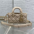 DIOR 25S MICRO LADY D-JOY 19 IN POWDER BEIGE CALFSKIN GOLD HARDWARE