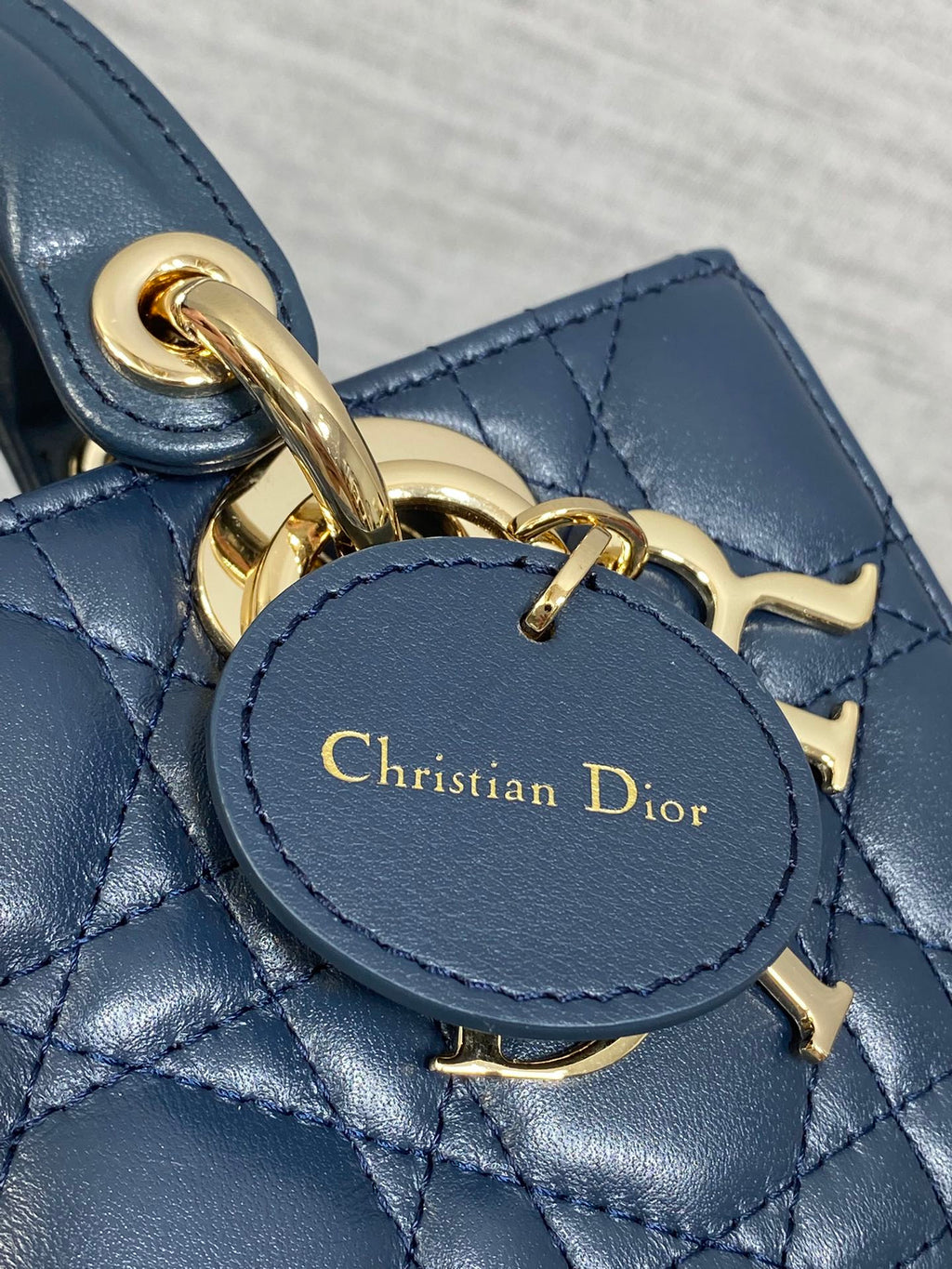 DIOR 25S SMALL LADY D‑JOY BAG 19 IN DARK BLUE CANNAGE CALFSKIN GOLD HARDWRE