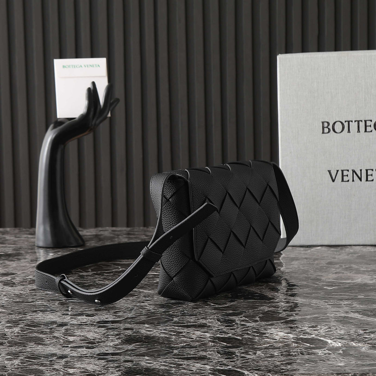 BOTTEGA VENETA 25S DIAGO 22 IN BLACK CALFSKIN SILVER HARDWARE