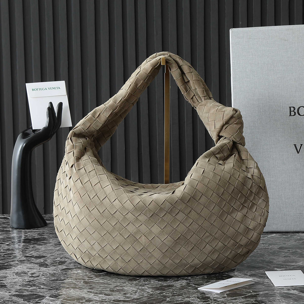 BOTTEGA VENETA 25S SMALL JODIE 48 IN MUTED TAUPE SUEDE GOLD HARDWARE