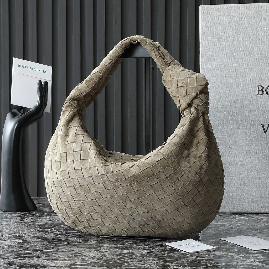 BOTTEGA VENETA 25S SMALL JODIE 36 IN MUTED TAUPE SUEDE GOLD HARDWARE