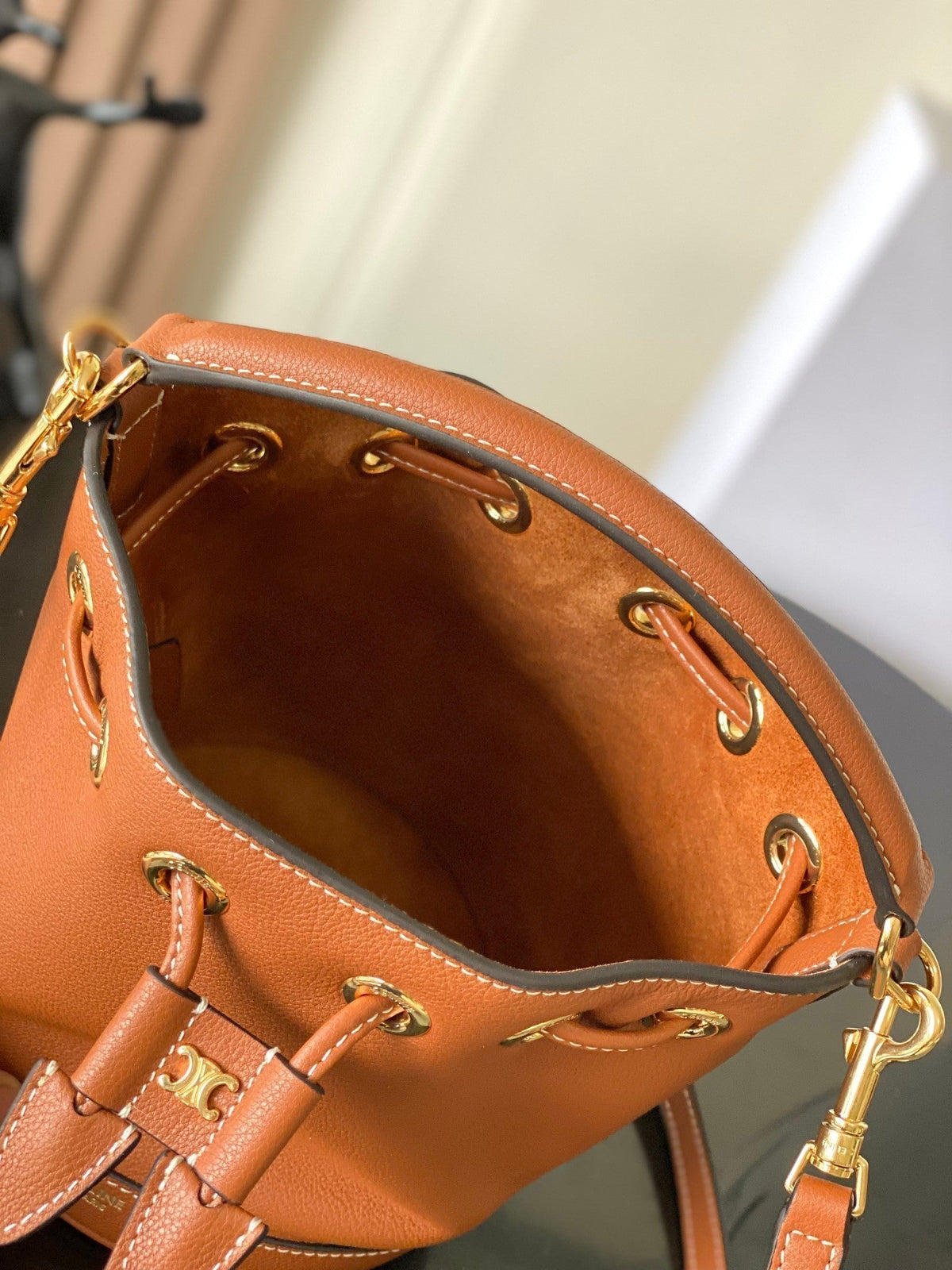 CELINE 25S CLARA BAG 19 IN BURNT ORANGE CALFSKIN GOLD HARDWARE