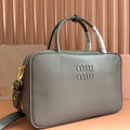 BEAU TOP HANDLE BAG 34 IN DARK GREY SMOOTH CALFSKIN