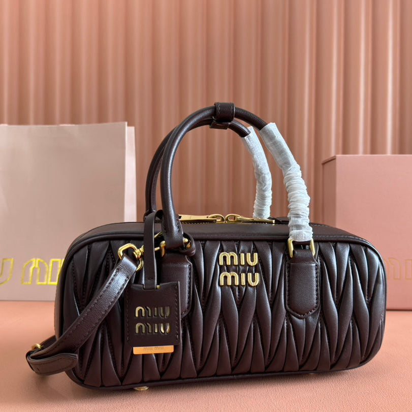 ARCADIE MATELASSÉ BAG 27 IN CONGO BROWN CALFSKIN GOLD HARDWARE