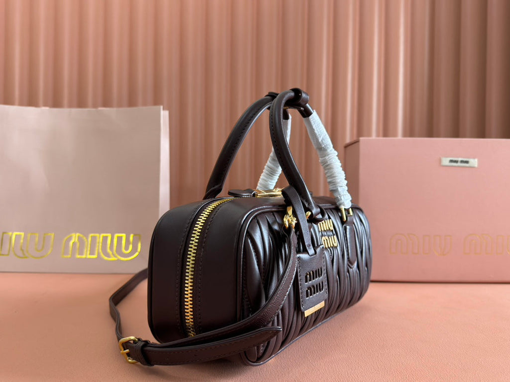 ARCADIE MATELASSÉ BAG 27 IN CONGO BROWN CALFSKIN GOLD HARDWARE