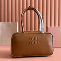 BEAU TOP HANDLE BAG 29 IN TAWNY BROWN GLOSSY CALFSKIN