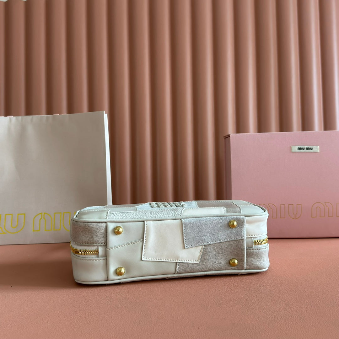 BEAU TOP HANDLE BAG 28 IN CHALK WHITE LEATHER PATCHWORK