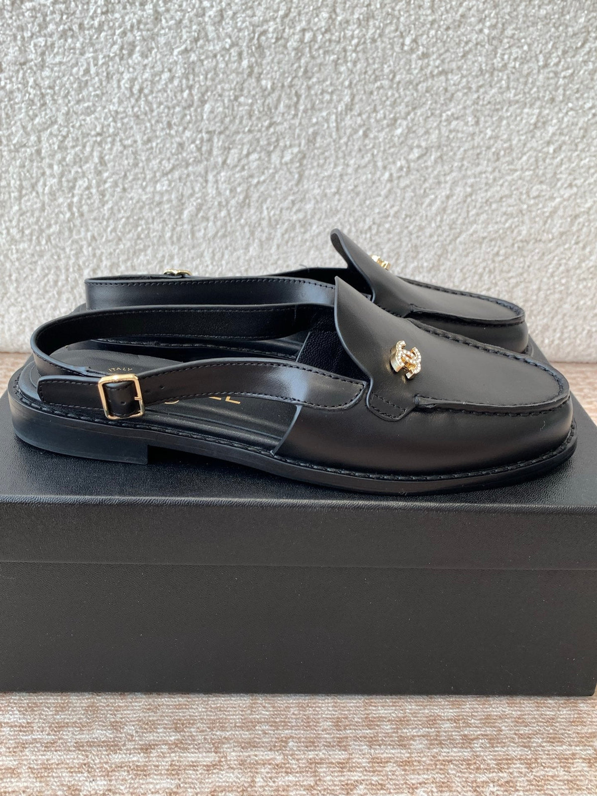 CHANEL MOASIN SLINGBACK IN BLACK CALFSKIN