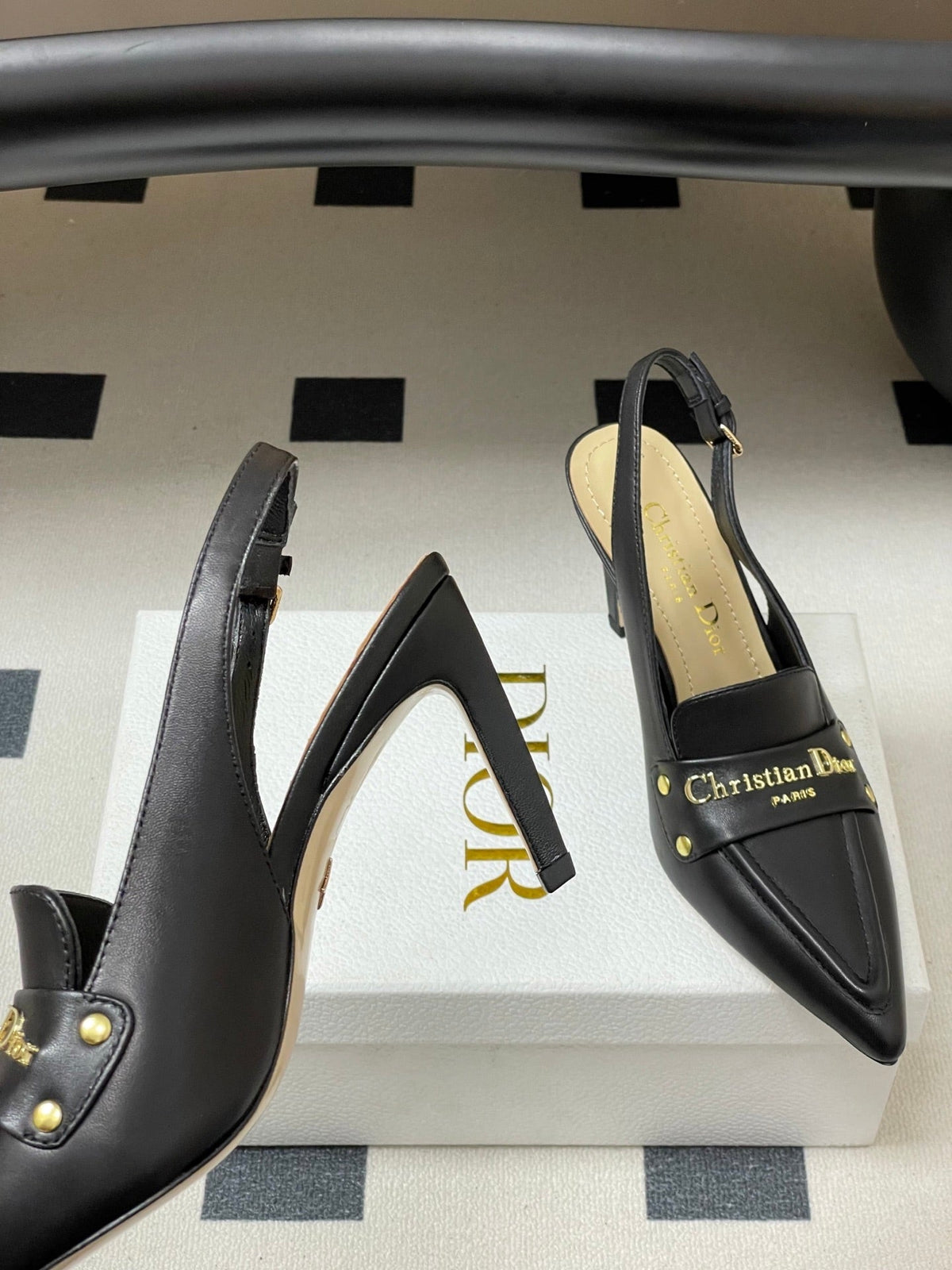 DIOR 25S BOY SLINGBACK HIGH HEELS 85 MM IN BLACK LAMBSKIN