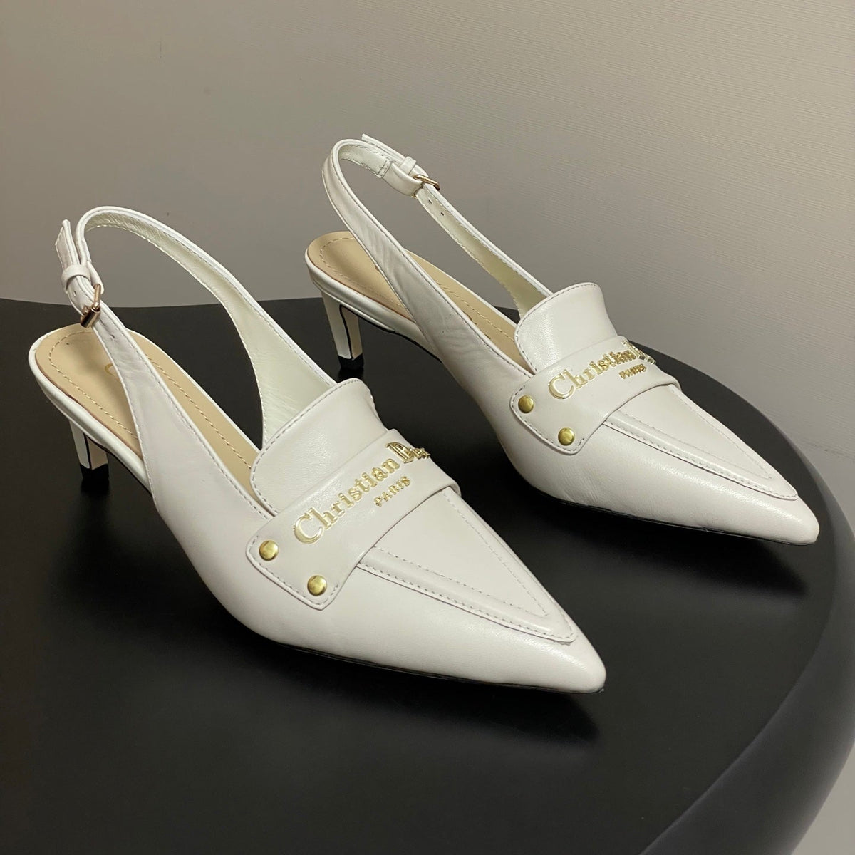DIOR 25S BOY SLINGBACK HIGH HEELS 50 MM IN WHITE LAMBSKIN