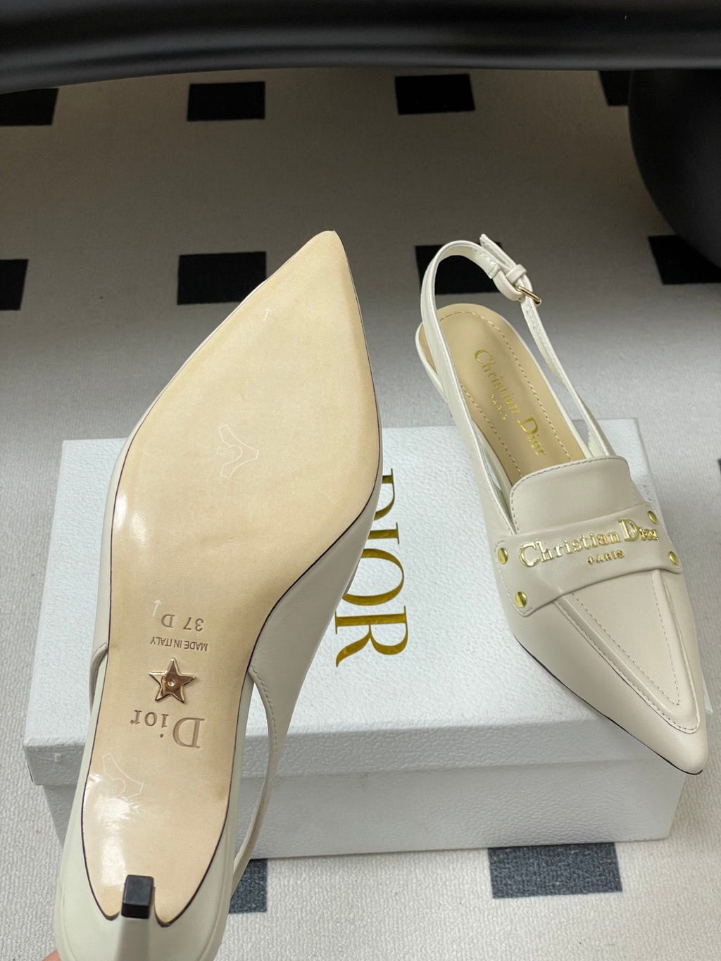 DIOR 25S BOY SLINGBACK HIGH HEELS 50 MM IN WHITE LAMBSKIN
