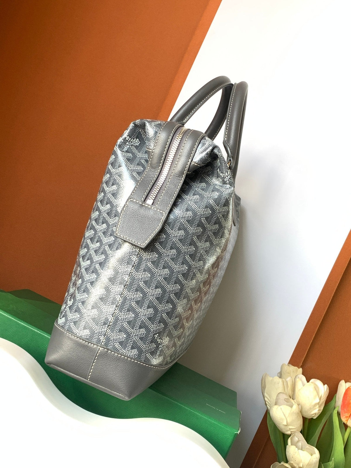 CISALPIN DOCUMENT CASE 39 IN GRAY GOYARDINE CANVAS AND CALFSKIN