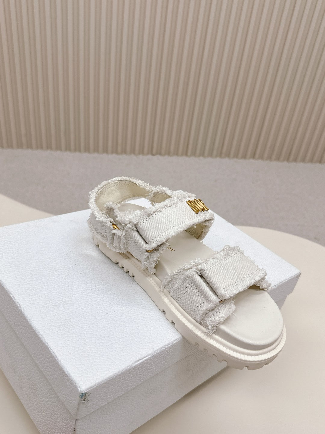 DIOR BACK-STRAP SANDALS 25S IN WHITE DENIM AND CALFSKIN WITH GOLD HARDWARE