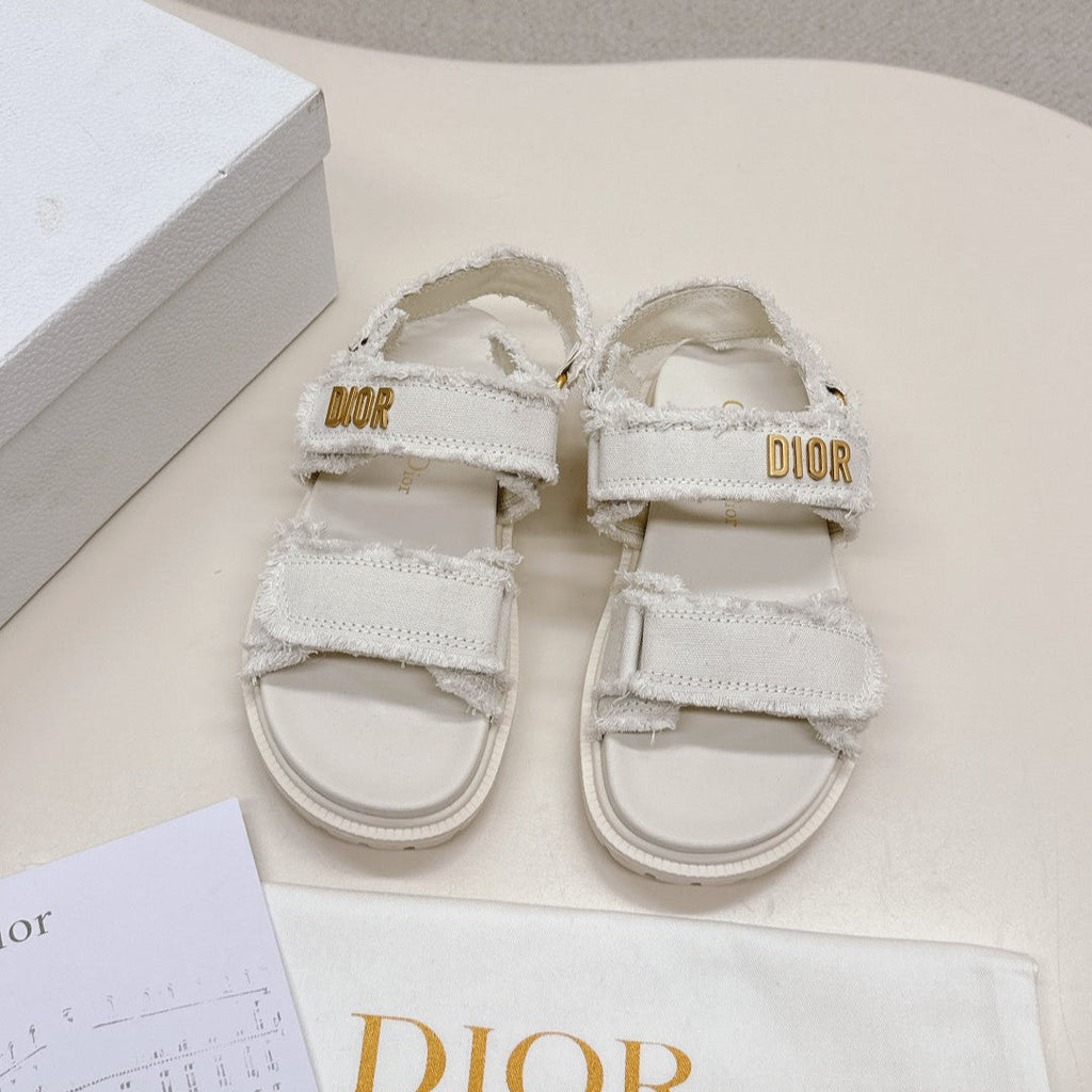 DIOR BACK-STRAP SANDALS 25S IN WHITE DENIM AND CALFSKIN WITH GOLD HARDWARE